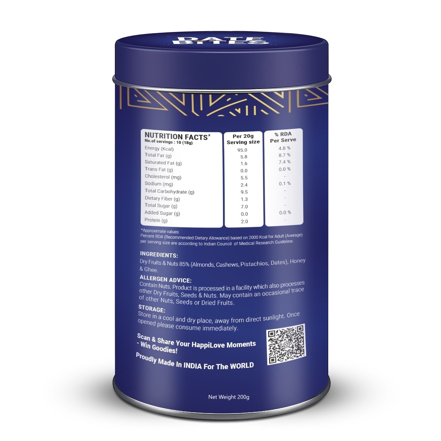 Happilo Premium Date Bites Tin 200g - Image 3