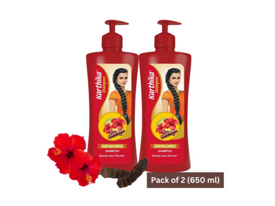 Karthika Hair Fall Shield Shampoo, 650 ml , With The Goodness Of Shikakai & Hibiscus, For Men & Women - Pack of 2 - Image 3