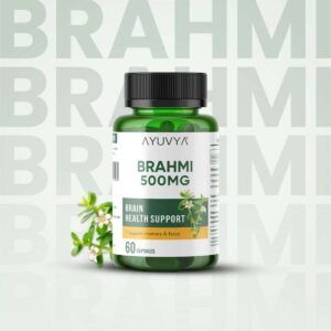 Ayuvya Brahmi Capsules || 500mg Pure Extract - Memory Booster, Focus Enhancer, Stress Relief & Sleep Aid, 60 Capsules